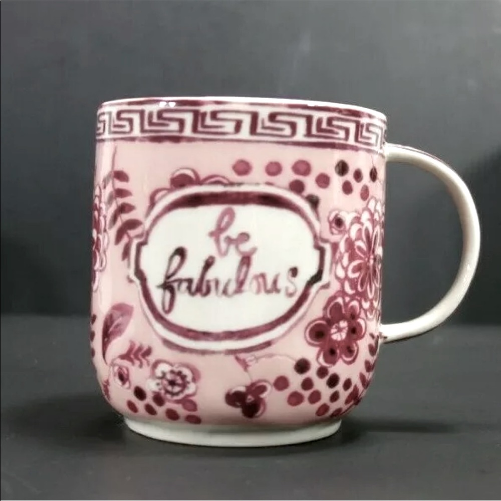 Anthropologie Pink Gena Be Fabulous Coffee Mug 14oz Pink Floral Toille Stoneware